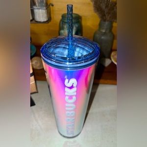 Starbucks ‘Dichroic’ Holographic Blue Purple Pink Logo Dome Tumbler 24 oz Venti